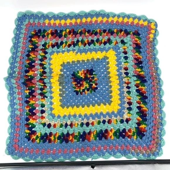 Granny Square Baby Blanket Lap Afghan Rainbow Unisex Boho Indie Cottage - Picture 1 of 4